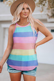 Striped Curved Hem Tank - Trendsi