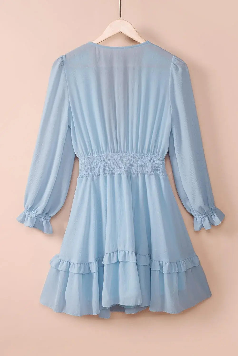 Tied Plunge Smocked Waist Flounce Sleeve Dress - Trendsi - Flyclothing LLC