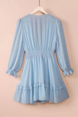 Tied Plunge Smocked Waist Flounce Sleeve Dress - Trendsi - Flyclothing LLC