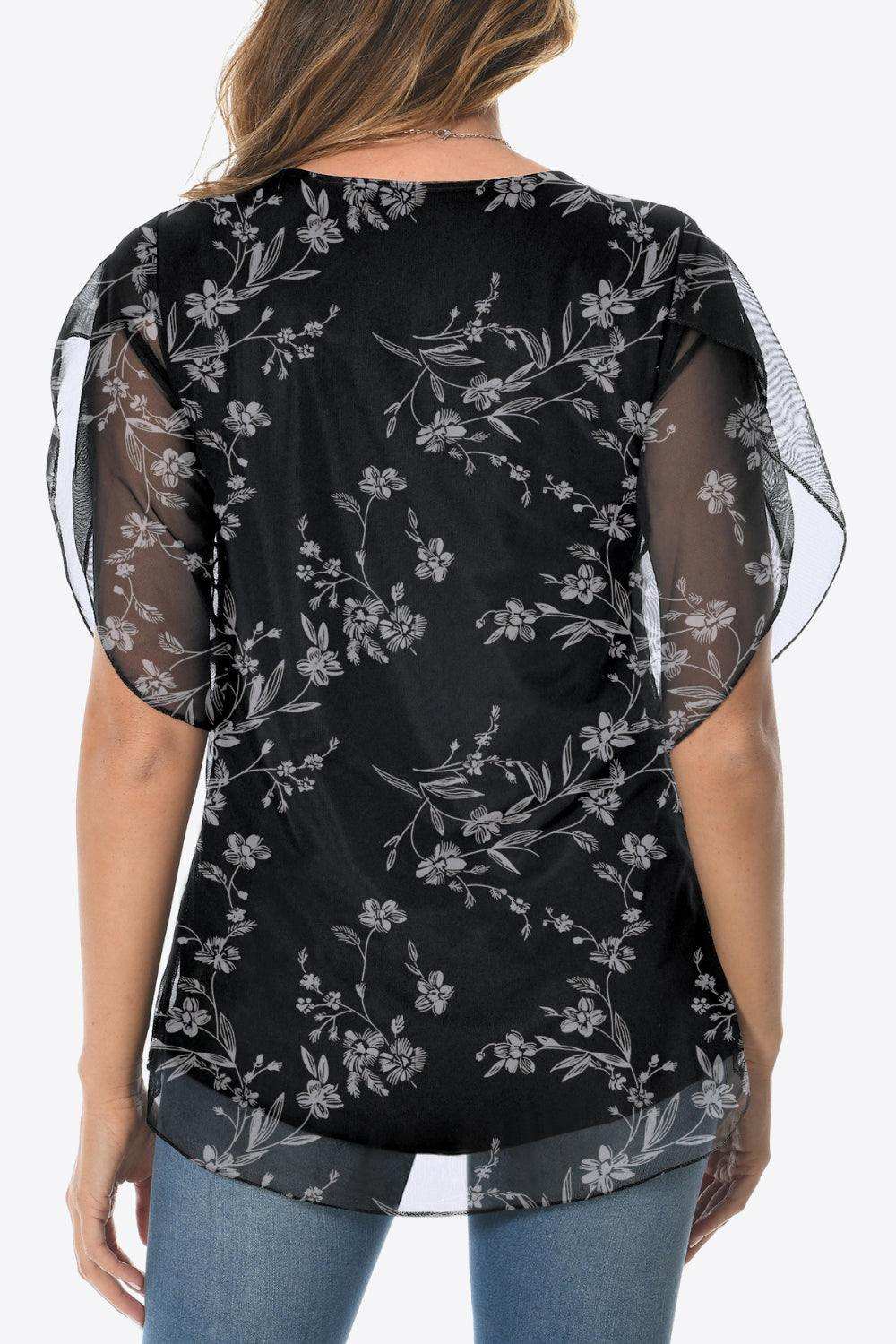 Printed Round Neck Curved Hem Blouse - Trendsi - Flyclothing LLC
