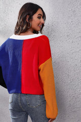 Color Block Ribbed Long Sleeve Cardigan - Trendsi