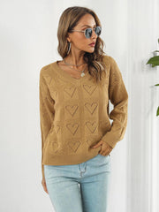 Openwork V-Neck Sweater - Trendsi