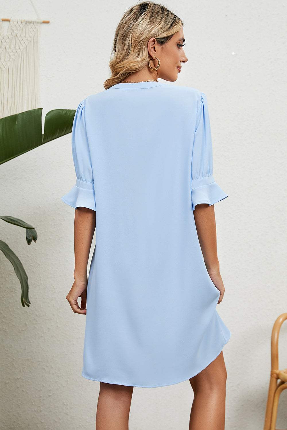 Notched Flounce Sleeve Mini Dress - Trendsi - Flyclothing LLC