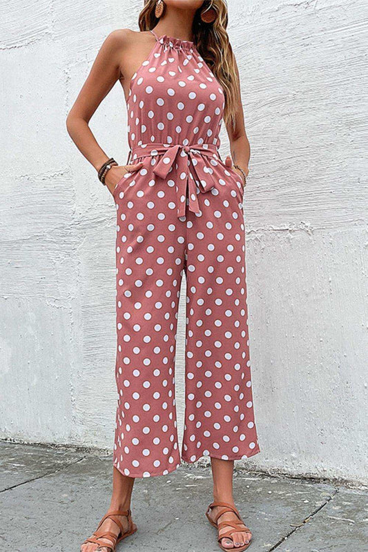 Polka Dot Grecian Wide Leg Jumpsuit - Trendsi - Flyclothing LLC