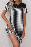 Striped Heart Short Sleeve Dress - Trendsi