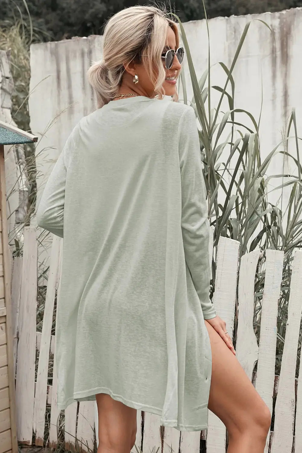 Button Down Long Sleeve Longline Cardigan - Trendsi - Flyclothing LLC