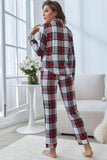 Plaid Button Front Top and Pants Lounge Set - Trendsi