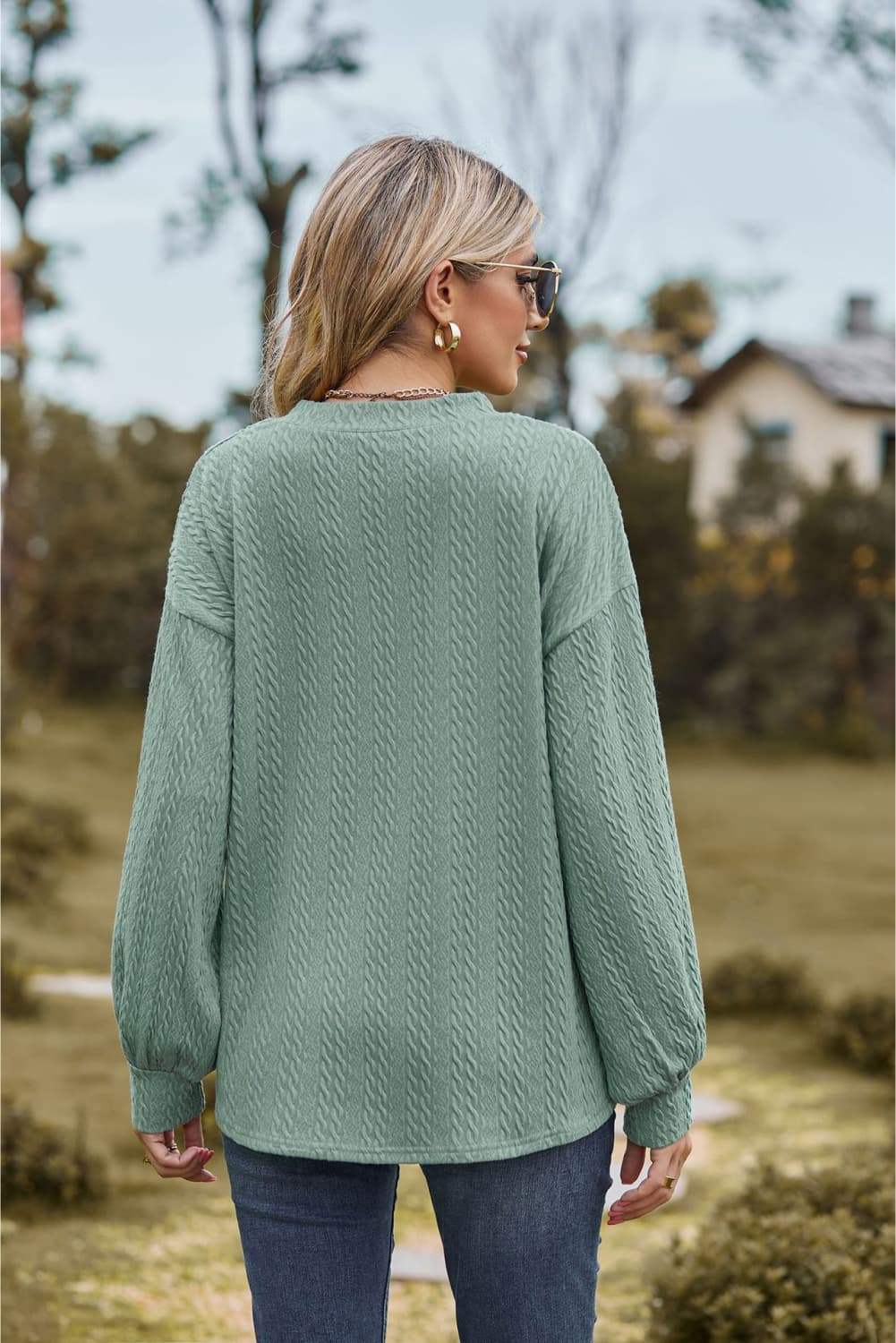 V-Neck Dropped Shoulder Blouse - Trendsi - Flyclothing LLC