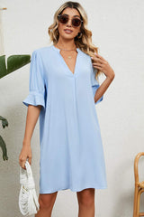 Notched Flounce Sleeve Mini Dress - Trendsi - Flyclothing LLC