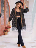 Printed Fringe Detail Cardigan - Trendsi - Flyclothing LLC