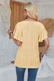 Eyelet Applique V-Neck Cap Sleeve T-Shirt - Trendsi - Flyclothing LLC