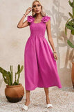 Smocked Ruffled Scoop Neck Midi Dress - Trendsi - Flyclothing LLC
