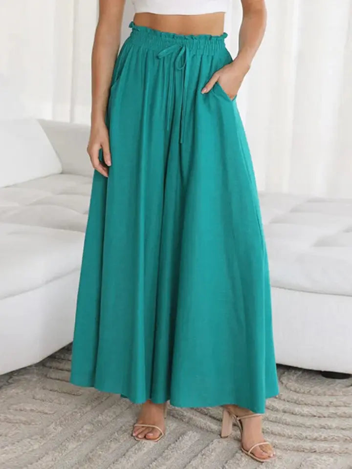 Drawstring Waist Wide Leg Pants - Trendsi - Flyclothing LLC