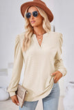 Ruched Notched Long Sleeve T-Shirt - Trendsi - Flyclothing LLC