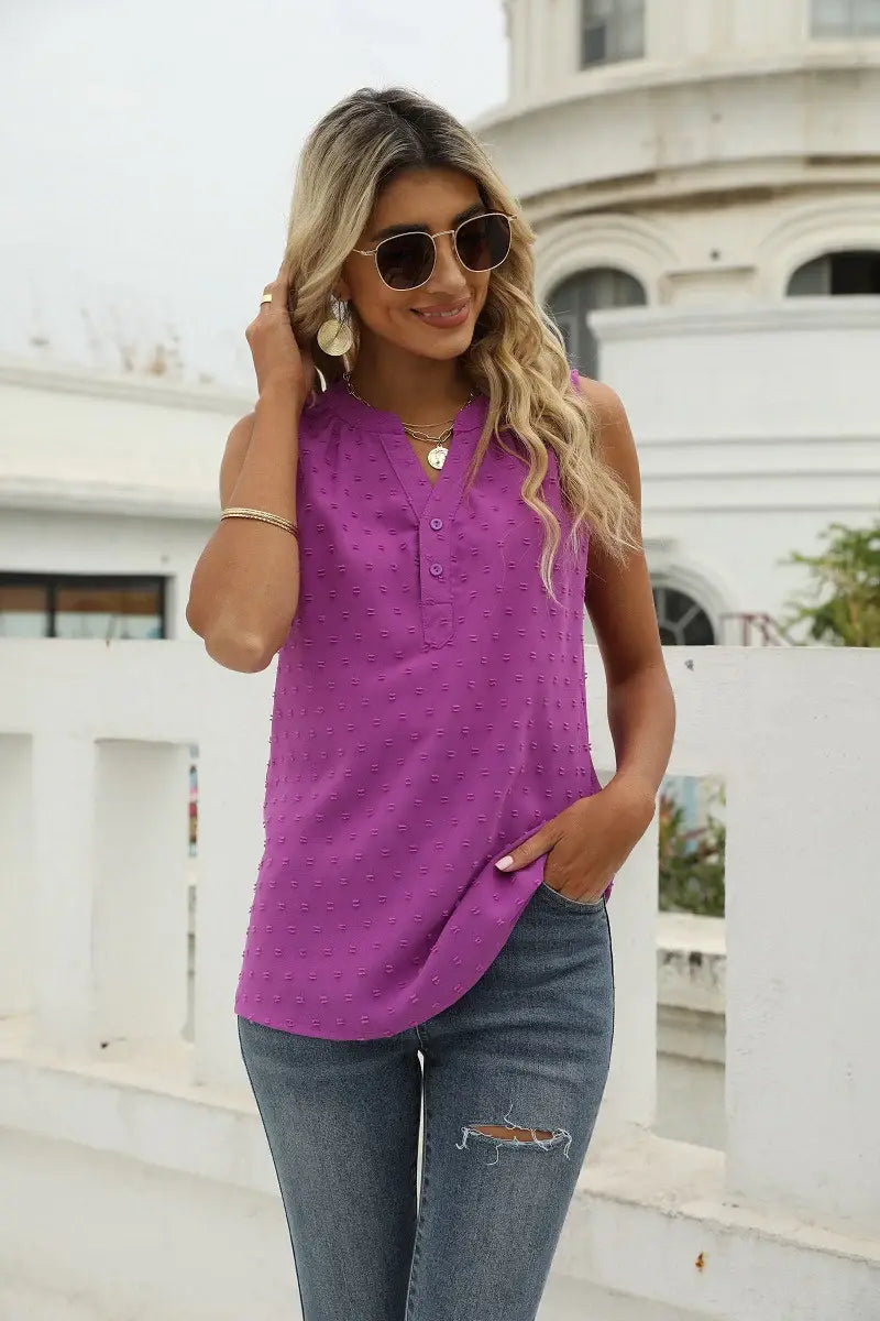 Swiss Dot Notched Neck Tank - Trendsi - Flyclothing LLC