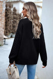 Cable-Knit Round Neck Drop Shoulder Sweater - Trendsi - Flyclothing LLC