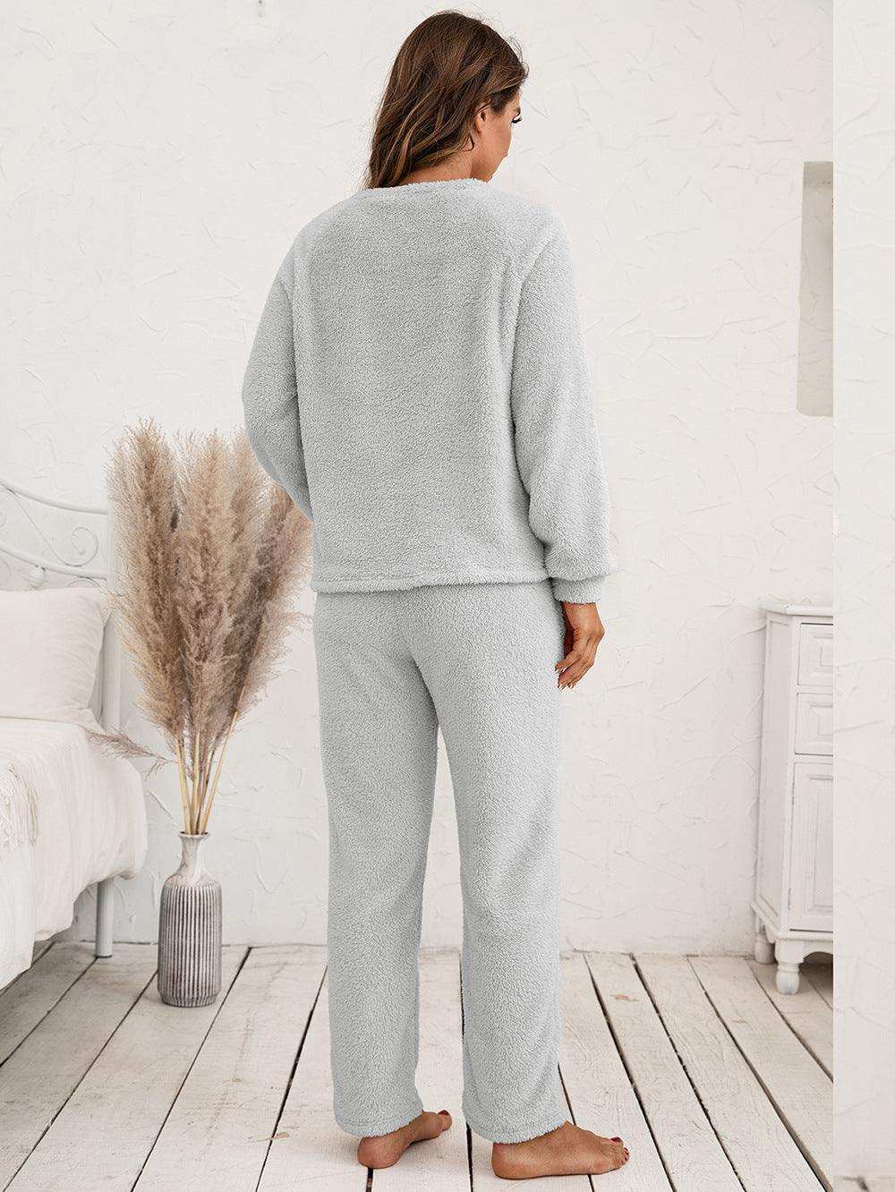 Teddy Long Sleeve Top and Pants Lounge Set - Trendsi - Flyclothing LLC