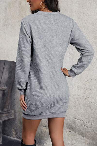 Textured Decorative Button Mini Dress - Trendsi - Flyclothing LLC