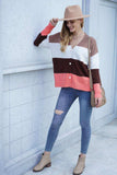 Color Block V-Neck Button Down Cardigan - Trendsi - Flyclothing LLC