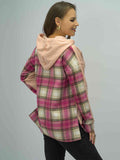 Plaid Drawstring Drop Shoulder Slit Hoodie - Trendsi