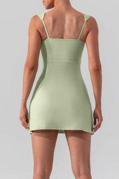 Square Neck Sleeveless Slit Mini Active Dress - Trendsi - Flyclothing LLC