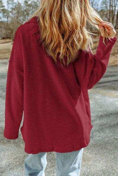 Pocketed Button Up Droppped Shoulder Jacket - Trendsi - Flyclothing LLC