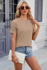 Openwork Round Neck Short Sleeve T-Shirt - Trendsi - Flyclothing LLC