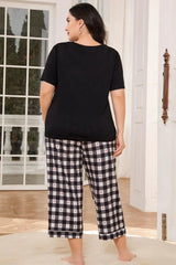 V-Neck Tee and Plaid Cropped Pants Lounge Set - Trendsi - Flyclothing LLC