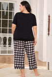 V-Neck Tee and Plaid Cropped Pants Lounge Set - Trendsi - Flyclothing LLC