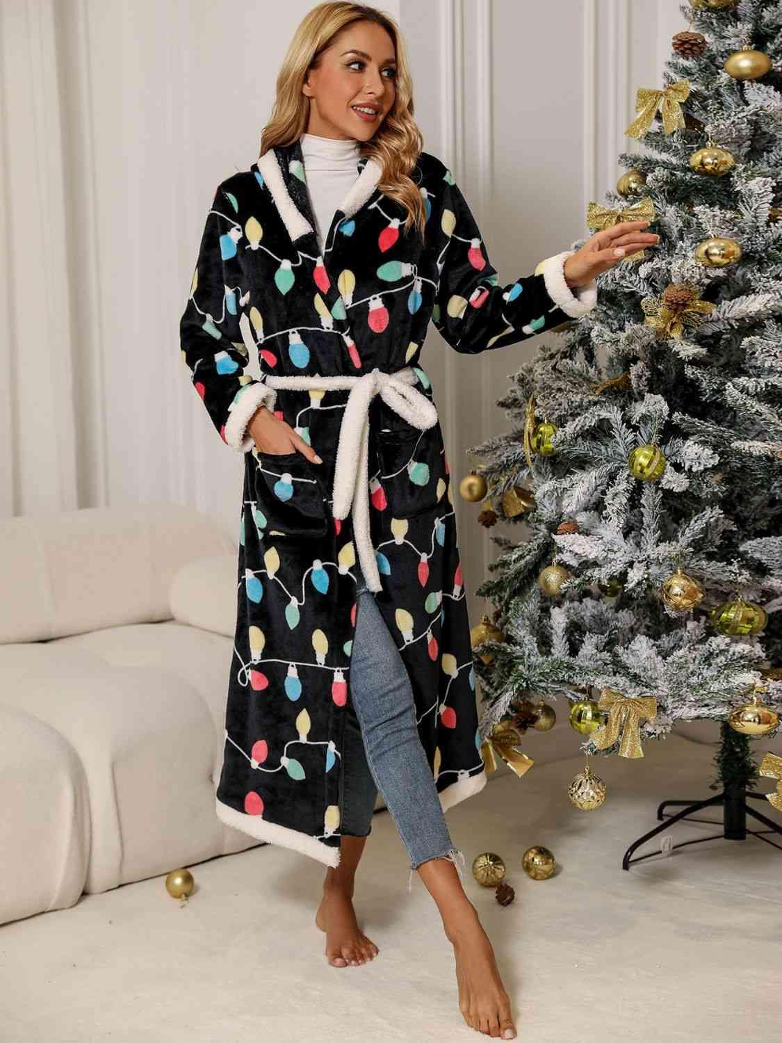 Tie Waist Hooded Robe - Trendsi