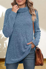 Turtleneck High Low Top - Trendsi - Flyclothing LLC