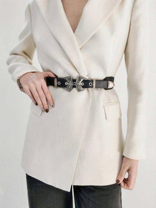 Double Buckle PU Leather Belt - Trendsi - Flyclothing LLC