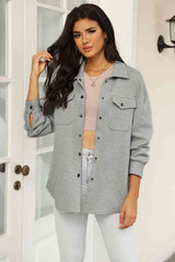 Snap Down Collared Jacket - Trendsi - Flyclothing LLC