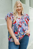 Plus Size Floral Smocked Flutter Sleeve Blouse - Trendsi - Flyclothing LLC