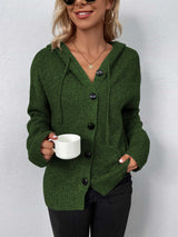 Button-Down Long Sleeve Hooded Sweater - Trendsi - Flyclothing LLC