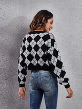 Geometric Button Up Long Sleeve Cardigan - Trendsi - Flyclothing LLC