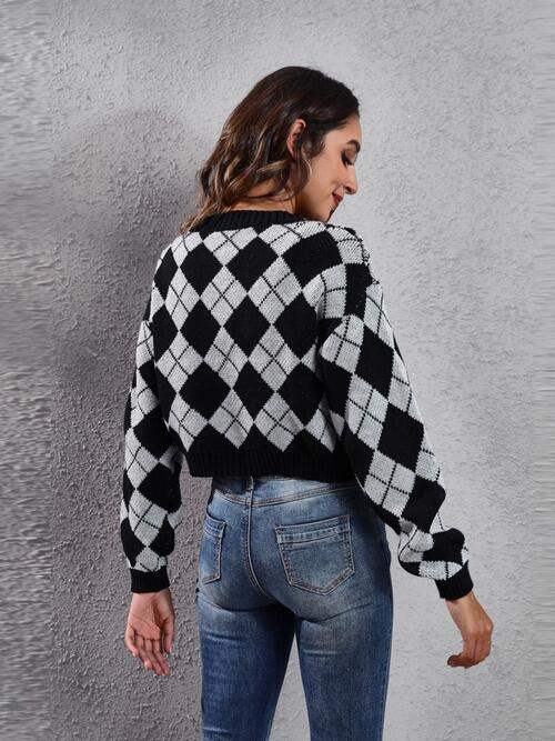 Geometric Button Up Long Sleeve Cardigan - Trendsi - Flyclothing LLC