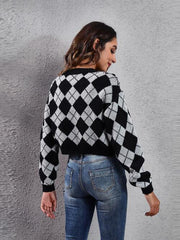 Geometric Button Up Long Sleeve Cardigan - Trendsi