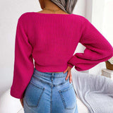 Tie-Front Rib-Knit Cropped Sweater - Trendsi - Flyclothing LLC