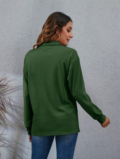 Half Button Dropped Shoulder Blouse - Trendsi