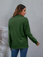 Half Button Dropped Shoulder Blouse - Trendsi