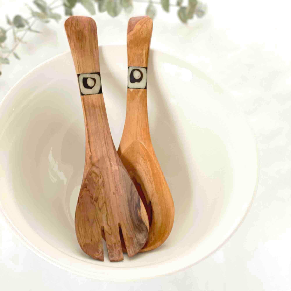 Olive Wood Serving Set, Small with Batik Inlay - Jedando - Flyclothing LLC