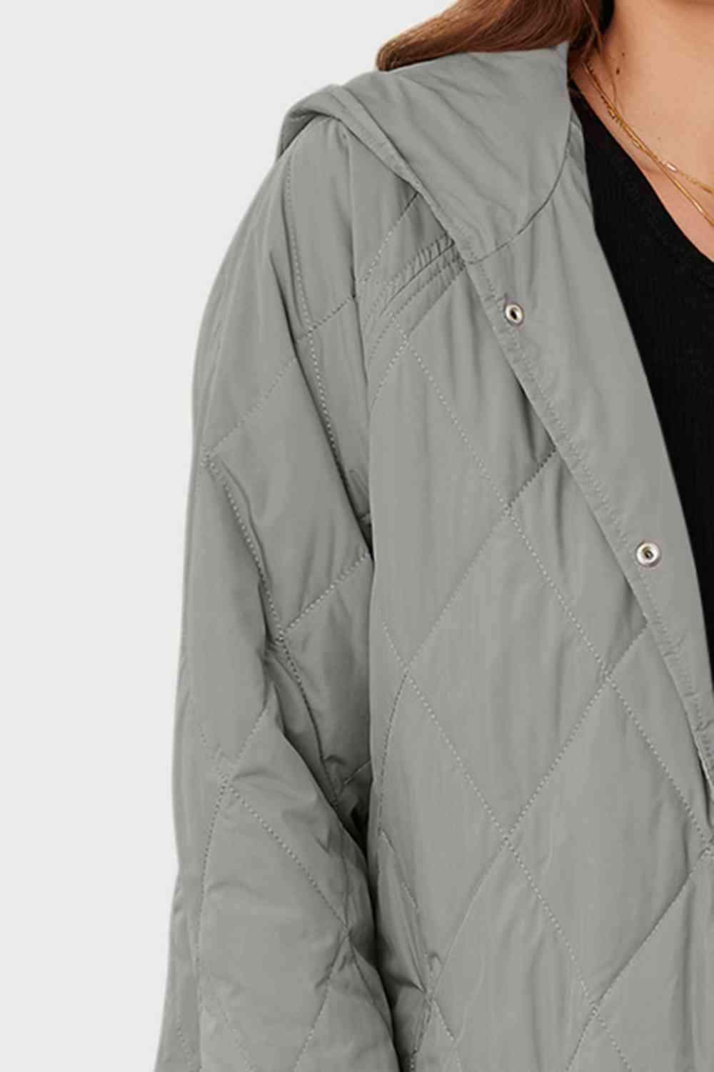 Snap Down Hooded Slit Winter Coat - Trendsi - Flyclothing LLC