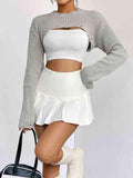 Distressed Long Sleeve Cropped Sweater - Trendsi