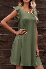 Butterfly Sleeve Round Neck Dress - Flyclothing LLC