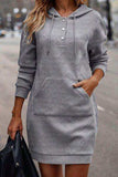 Texture Half Snap Drawstring Hooded Dress - Trendsi - Flyclothing LLC