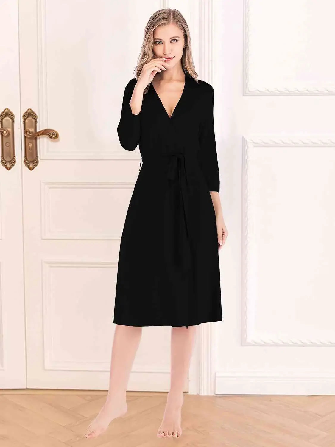 Plunge Tie Front Night Dress - Trendsi - Flyclothing LLC