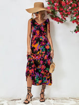 Multicolored V-Neck Backless Midi Dress - Trendsi - Flyclothing LLC