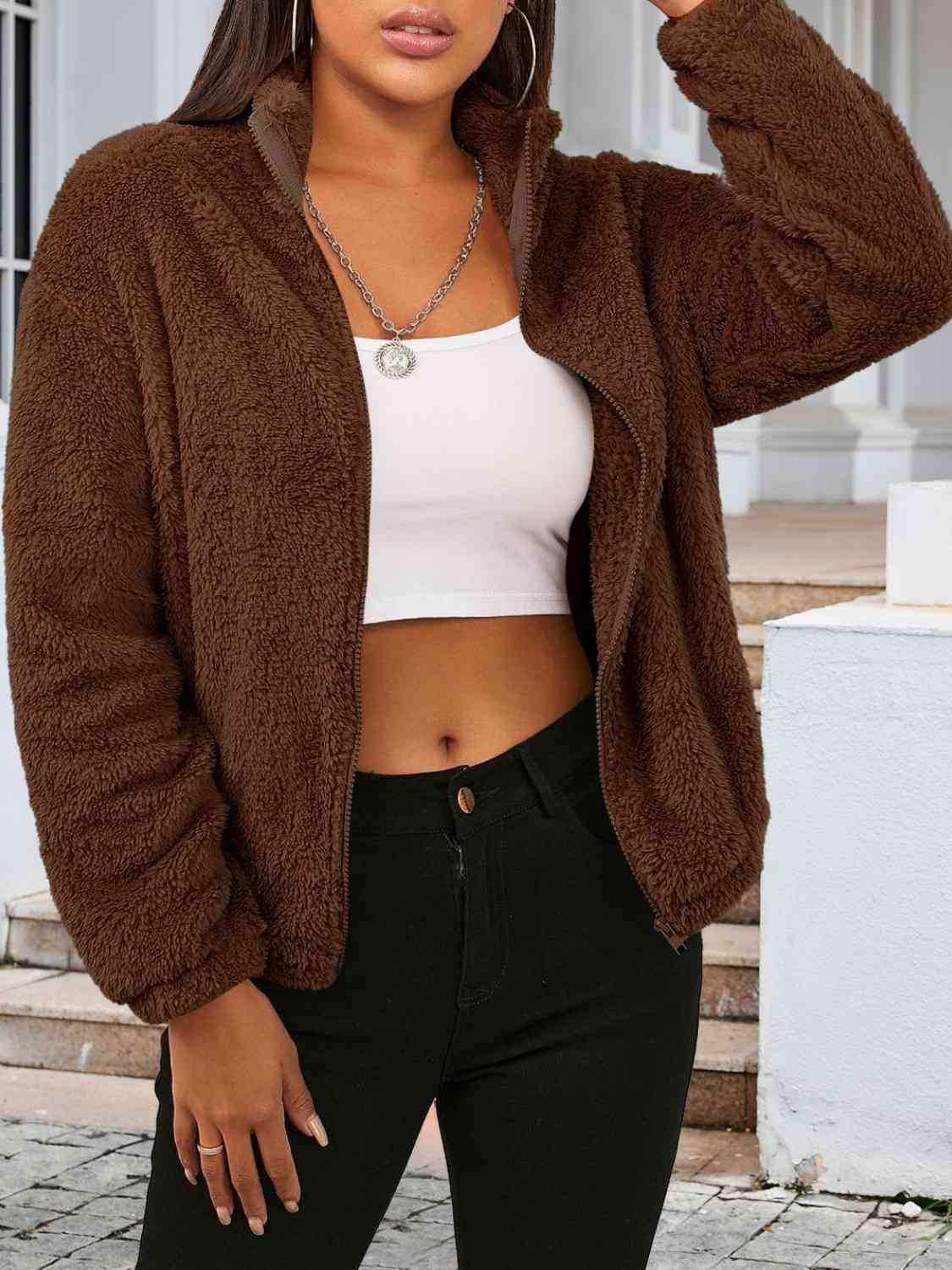 Zip Up Turtleneck Long Sleeve Jacket - Trendsi - Flyclothing LLC