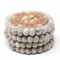 Hand Crafted Felt Ball Coasters from Nepal: 4-pack, Flower Pinks - Global Groove (T) - Global Groove